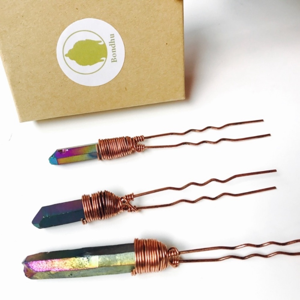 Rainbow Titanium Aura Quartz Crystal Hairpin